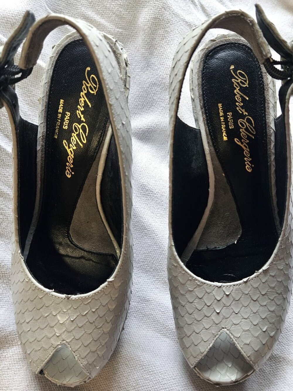 Robert Clergerie platform peeptoe shoes cloud-gray snakeskin sz 36.5 France
